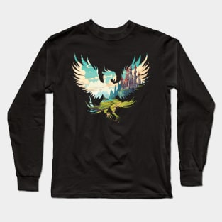 Griffin Silhouette - Fantasy Castle Design Long Sleeve T-Shirt